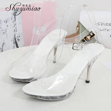 Sapatos de salto alto transparente 9cm, chinelos plataforma alta para casamento, sapatos de festa em pvc 2024 - compre barato