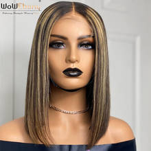 WoWEbony Wig Honey Blonde Highlight Lace Front Human Hair Wigs Ombre Brown Straight Short Bob T Part Lace Wig Remy For Women 2024 - buy cheap