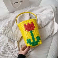 2021 bolsa tote feminina artesanal com mini flores, bolsa boêmia de luxo para mulheres modelo de retalhos e bolsa de mão para praia 2024 - compre barato