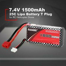 Bateria de lipo para drone, 1 peça, 7.4v, 1500mah, 25c, 2s, 1p, tomada em t para helicóptero rc 2024 - compre barato