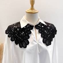 Faux Pearl Button Cotton Shawl Fake Collar Necklace Women Hollow Out Floral Lace Lapel Half Shirt Multicolor Mini Cape 2024 - buy cheap