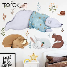 Tofok adesivo de parede de urso dormir, cervo, diy, quarto de bebê, mobília, decalques para decoração de casa, armário de geladeira 2024 - compre barato