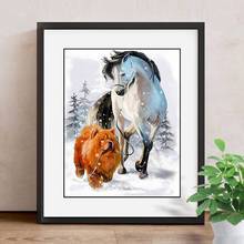 Full Square Diamond Embroidery Painting Dog And Horse 5D DIY Animal In Winter Mosaic Cross Stitch Rhinestones Decor Home 2024 - buy cheap