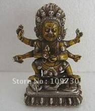 Tibetan Silver Gilt Bronze Skull 6 Arms Mahakala Buddha Statue Elephant 2024 - buy cheap