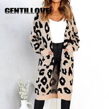 Outono inverno feminino leopardo malha manga comprida camisola cardigan casual solto longo ponto aberto cardigans casaco outwear feminino 2024 - compre barato