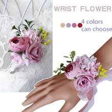 IPOPU Wrist Corsage White Rose Silk Flower Cuff Bracelets Bridesmaid Buttonhole Boutonniere Flower Marriage Wedding Accessories 2024 - buy cheap