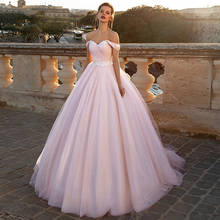 Eightree Querida Rosa vestido de Baile Brilho Do Vestido de Casamento vestido de novia Apliques Lace Up Fora do Ombro Vestidos de Casamento 2020 2024 - compre barato