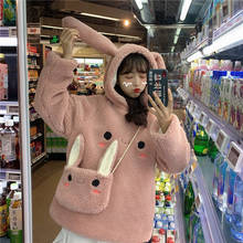 EACHIN Women Warm Cute Bunny Hoodies Grils Long Sleeve Fashion Lovely Rabbit Bag Hooded Female Winter Loose Casual Sweatshirts 2024 - buy cheap