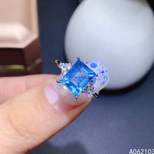 Кольцо с натуральным голубым топазом, регулируемое, из серебра 925 пробы 2024 - купить недорого