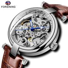 Fashion Forsining Silver Skeleton Dial Mechanical Men Watch Mens Automatic Self-wind Watch Top Brand Leather Strap Clock 2024 - buy cheap