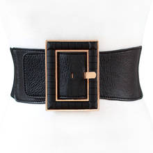 Cinturón ancho de PU para mujer, cinturón básico Simple con hebilla grande, decoración para vestido, color negro, nueva moda 2024 - compra barato