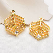 (266) 6 uds. De colgantes hexagonales de circonia, 15x17MM, 24K, Color dorado, fabricación de joyas 2024 - compra barato
