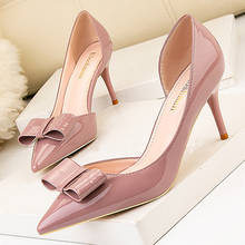 Autumn Sweet Bowknot Stiletto Women Pumps Pointed Toe Patent Leather High Heels Sexy Party Shallow Side Hollow Woman Shoes Dress 2024 - buy cheap