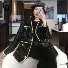 Luck A  2020 Fashion Women Fragrance Long Sleeve Wool Coat Lady Vintage Cardigan Black Woolen Jacket Female Tweed Coats 2024 - buy cheap