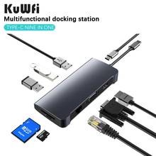 Kuwfi-Hub USB tipo C 9 en 1, adaptador con 4K, USB C a HDMI, VGA, PD, cargador, lector de tarjetas TF/USB3.0, SD, USB C, Dock para MacBook Pro 2024 - compra barato