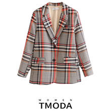 TMODA504  Office Ladies Plaid Print Blazer Jacket 2022 Autumn Single Breasted Casual Suit Long Sleeve Women Outwear Spring 2024 - buy cheap