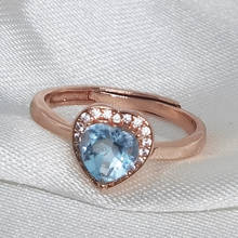 Женское кольцо с сердцем MeiBaPJ, серебряное кольцо, инкрустированное натуральным синим топазом, из камня, инкрустированное натуральным топазом 2024 - купить недорого
