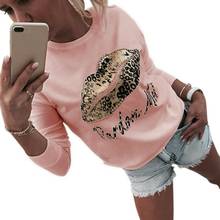 Long Sleeve Women Blouse And Tops Shirt Autumn Lips Letter Printed White Ladies Blouse For Female Tops Shirt O Neck Beading 2024 - buy cheap
