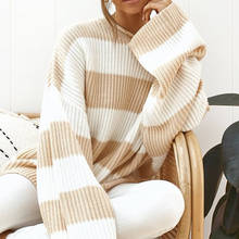 Повседневный полосатый свитер для беременных женщин, женский осенний свитер 2020, свободный свитер с длинным рукавом, Зимний вязаный женский свитер для беременных 2024 - купить недорого