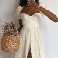 Moda branco a-line botão sexy vestido para mulher casual manga curta vestido de verão vestidos de alta divisão vestido midi roupas 2021 2024 - compre barato