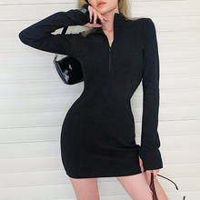 Vestido corto femenino de punto con cuello de pico y manga larga, minivestido Sexy ajustado para mujer, cuello de tortuga, color negro, 2020 2024 - compra barato