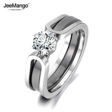 JeeMango 2 Em 1 Preto/Branco de Cerâmica Anel de Casamento de Cristal Jóias Para As Mulheres AAA Zirconia Cúbico De Noivado De Aço Inoxidável JR18071 2024 - compre barato