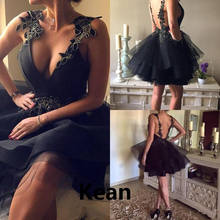 Spaghetti Straps Black Homecoming Dresses v-neck Backless Lace A-Line Sexy Above Knee, mini vetidos Elegant Cocktail Dresses 2024 - buy cheap