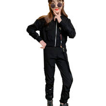 Teenager Kids Girl Clothes 2021 Winter Autumn Black Tracksuit Jacket Coat+ Cargo Pants Outfits 5 6 7 8 9 10 11 12 13 14Years Old 2024 - buy cheap