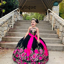 Vestido de princesa con apliques para niñas, vestido de fiesta de belleza, flores hinchadas, fotografía de cumpleaños 2024 - compra barato