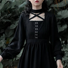 Vestido de corte preto cruzado sensual vestido lolita longo cintura francesa vitoriano vestido kawaii menina gótico lolita op loli doce princesa loli 2024 - compre barato