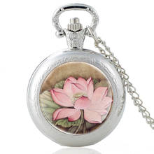 Pretty Lotus Flower Design Silver Vintage Quartz Pocket Watch Pendant Clock Watch Men Women Charm Glass dome Necklace Best Gifts 2024 - buy cheap