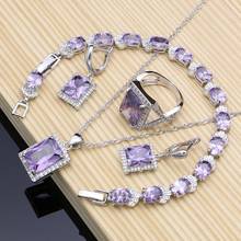 925 Sterling Silver Jewelry Purple CZ White Zircon Jewelry Sets For Women Earrings/Pendant/Necklace/Rings/Bracelet 2024 - buy cheap