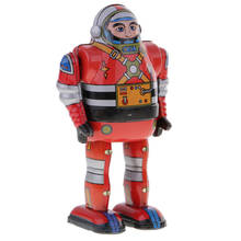 Retro mecânico andando robô astronauta estanho relógio brinquedo colecionável modelo 2024 - compre barato