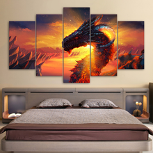 Lona abstrata de jogo dragon fire, 5 painéis, arte da parede modular, posteres, pintura decorativa de casa moderna, impressão hd, quadros de fotos 2024 - compre barato