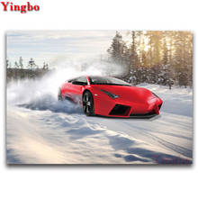 Diy 5d redondo diamante bordado ponto cruz do carro vermelho pintura diamante neve inverno cena mosaico imagem de strass decoração 2024 - compre barato