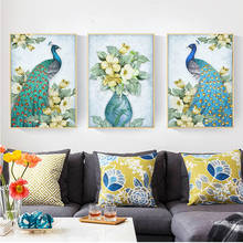 Abctract-pintura de flores de pavo real azul, lienzo, carteles de pared, impresiones, póster moderno, cuadro de pared, pintura artística para sala de estar 2024 - compra barato