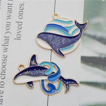 Julie Wang-4 unidades de dijes de ballena esmaltada de aleación de tono dorado, colgante de Animal de pez oceánico, pulsera, pendientes, accesorio de fabricación de joyas 2024 - compra barato