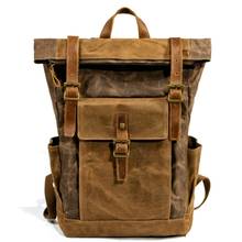 Retro locomotive travel bag outdoor hiking knapsack large capacity cowhide canvas backpack 2024 - buy cheap