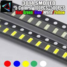 5 x 100pcs/Color=500pcs New 3014 0.2W 3.0 * 1.4 MM 2.0-3.2V Red/Green/Blue/White/Yellow SMD LED kit 2024 - buy cheap