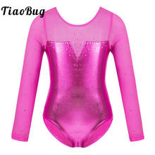 Little Girls Gymnastics Leotard Metallic Shiny Long Sleeve One-Piece Dance Costume Rhinestone Workout Ballet Bodysuit Jumpsuit 2024 - buy cheap