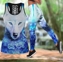 Camiseta con estampado 3D de lobo azul para mujer, Top hueco y Leggings para ocio, ropa de calle Hipster, chaleco Sexy, S-67 2024 - compra barato