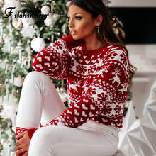 Fitshinling Winter Ugly Christmas Sweater Deer Snowflake Long Sleeve Red Xmas Jumper Bohemian Slim Basic Pullover Knitwear Sale 2024 - buy cheap
