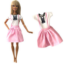 Nk boneca rosa vestido moderno, roupas fashion mini saia com estampa fofa camisa para boneca barbie acessórios brinquedo presente para menina 282d 6x 2024 - compre barato