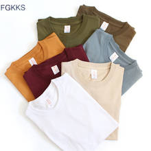 Fgkks camiseta masculina moderna, camiseta 100% algodão para homens, moderna, manga curta, gola redonda, casual 2024 - compre barato