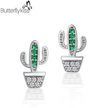 BK 925 Sterling Silver Stud Earrings Green Zircon Gemstone Cactus Unusual Earrings For Women Wedding Engagement Fine Jewelry 2024 - buy cheap