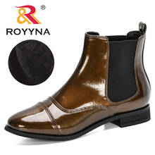 ROYYNA 2020 New Designers Patent Leather Boots Women Ankle Boots Flat Botas Mujer Lady Slip-on Short Booties Plush Elastic Band 2024 - buy cheap