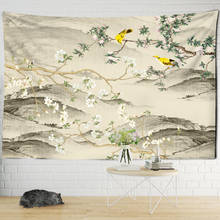 Chinese Style Flower Bird Print Large Wall Tapestry Peach Blossom Plum Blossom Wall Hanging Art Carpet Bohemian Mandala Tapestry 2024 - buy cheap