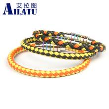 Ailatu 10pcs Classic Style Men Multicolor Leather Bracelet Button Accessories Hand-woven Jewelry Stainless Steel Simple Glue 2024 - buy cheap