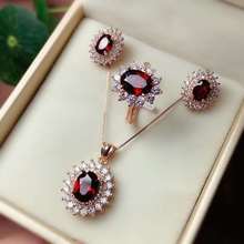 Real Natural Garnet jewelry set Natural Real Garnet 925 sterling silver 1pc pendant,1pc ring,2pcs Earring 2024 - buy cheap