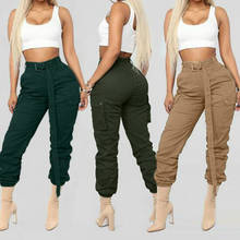 2019 Brand New Classic Fashion Women Pants High Waist Belted Cargo Pants Streetwear Casual Camo Pants Sweatpants Pantalones 2024 - buy cheap